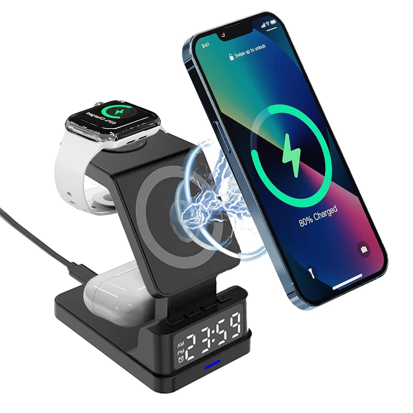 🔥 ZapChargeR2™ - Chargeur Sans Fil 3-en-1 avec Horloge LED