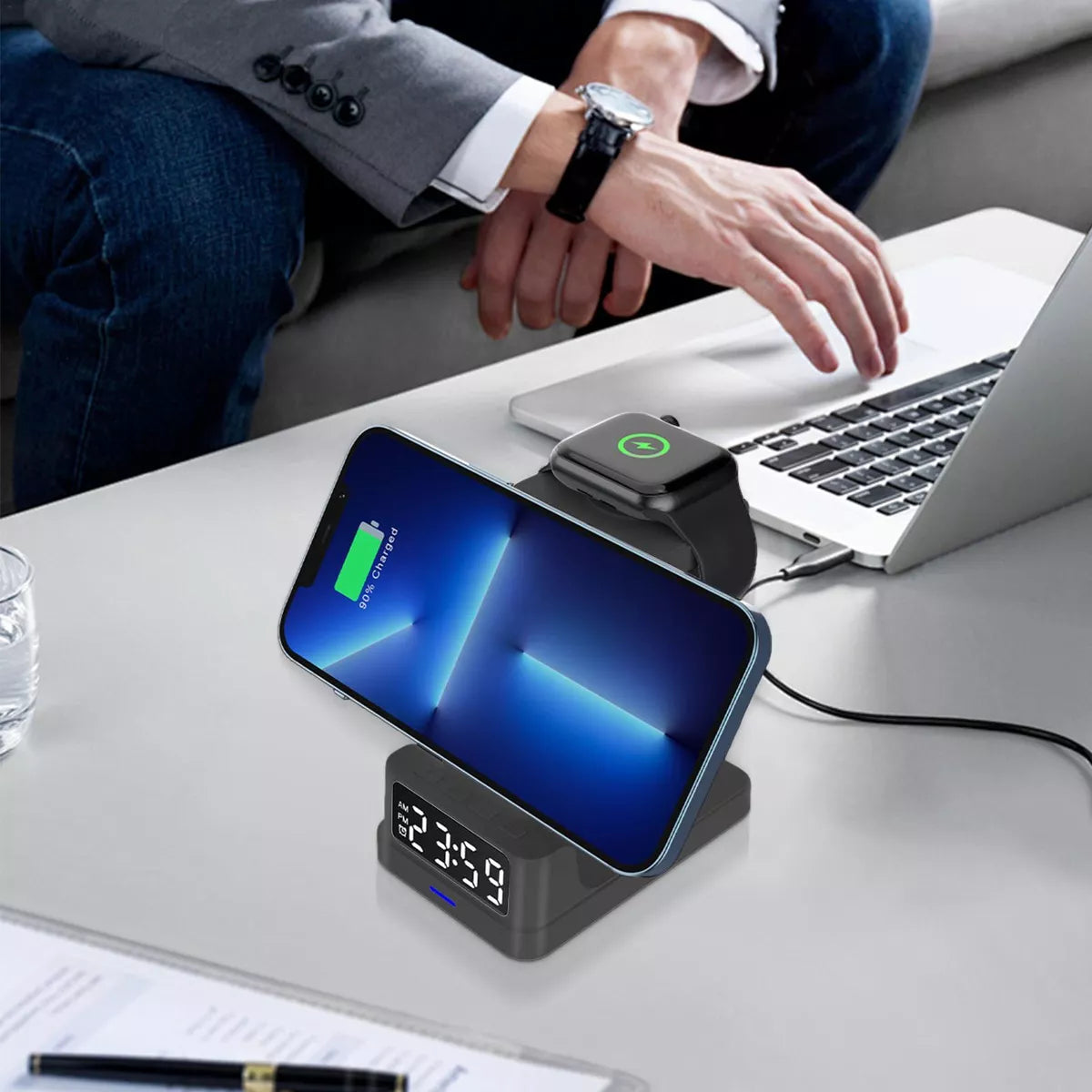 ZapChargeR2™ - 3-in-1 Fast Wireless Charger with LED Clock